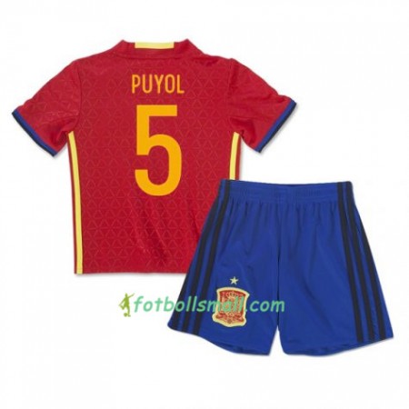 Spanien Fotbollströjor Puyol 5 Barn Hemma tröja 2016 Kortärmad